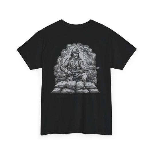 Soldier 1879 T-Shirt featuring a vintage Rorke’s Drift–style rifleman illustration. A bold Anglo-Zulu War tribute design.
