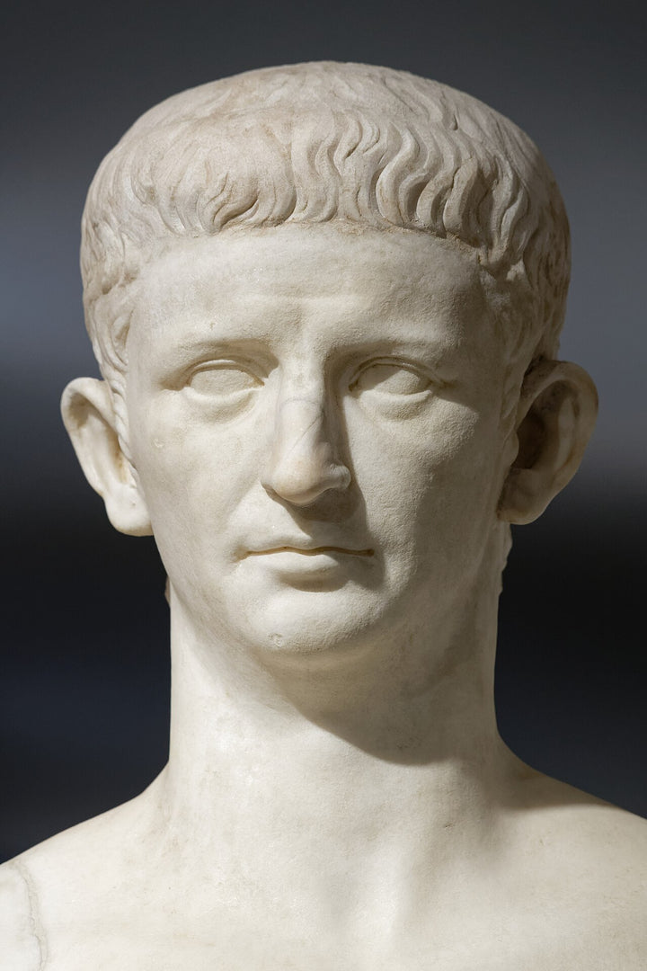 Marble portrait head of the Roman emperor Claudius from Gabii, now in the Louvre