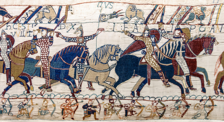 Bayeux Tapestry scene showing William of Normandy on the battlefield during the Battle of Hastings in 1066