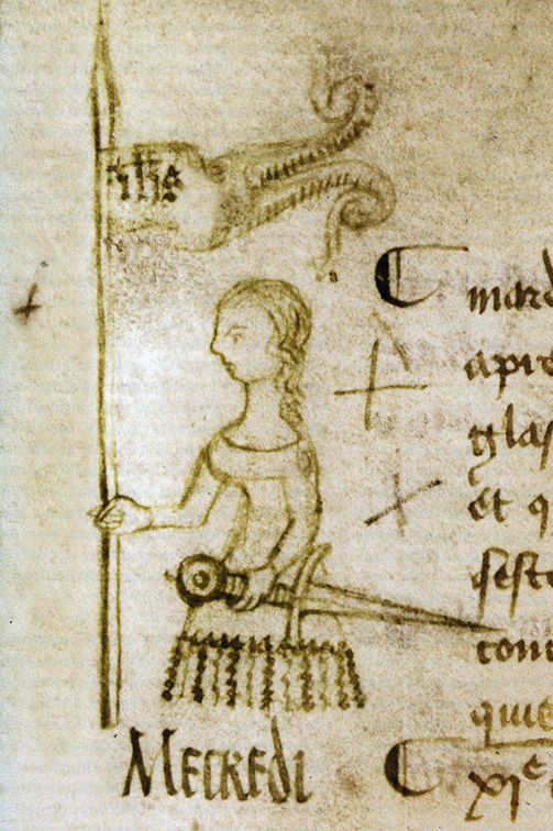 Joan of Arc in a 1429 drawing by Clément de Fauquembergue, the only known portrayal made during her lifetime