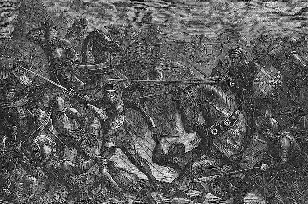Nineteenth-century engraving of Edward IV rallying Yorkist troops at the Battle of Towton