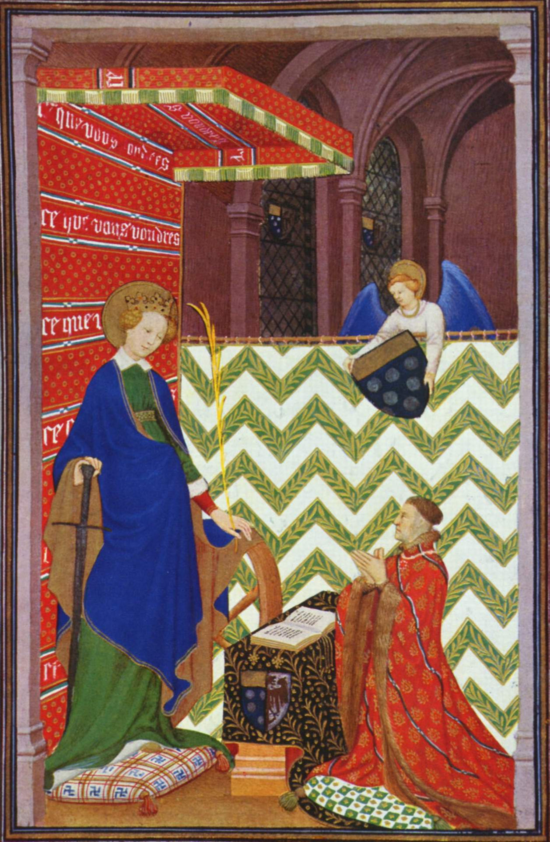 Jean II Le Maingre, Boucicaut, praying before Saint Catherine in his Book of Hours