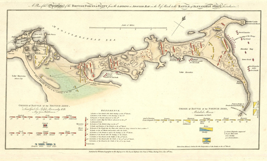 William Faden's 1801 plan of British operations from Aboukir Bay to the Battle of Alexandria
