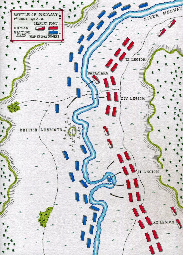 Map of the Battle of the River Medway AD 43 during the Roman invasion of Britain