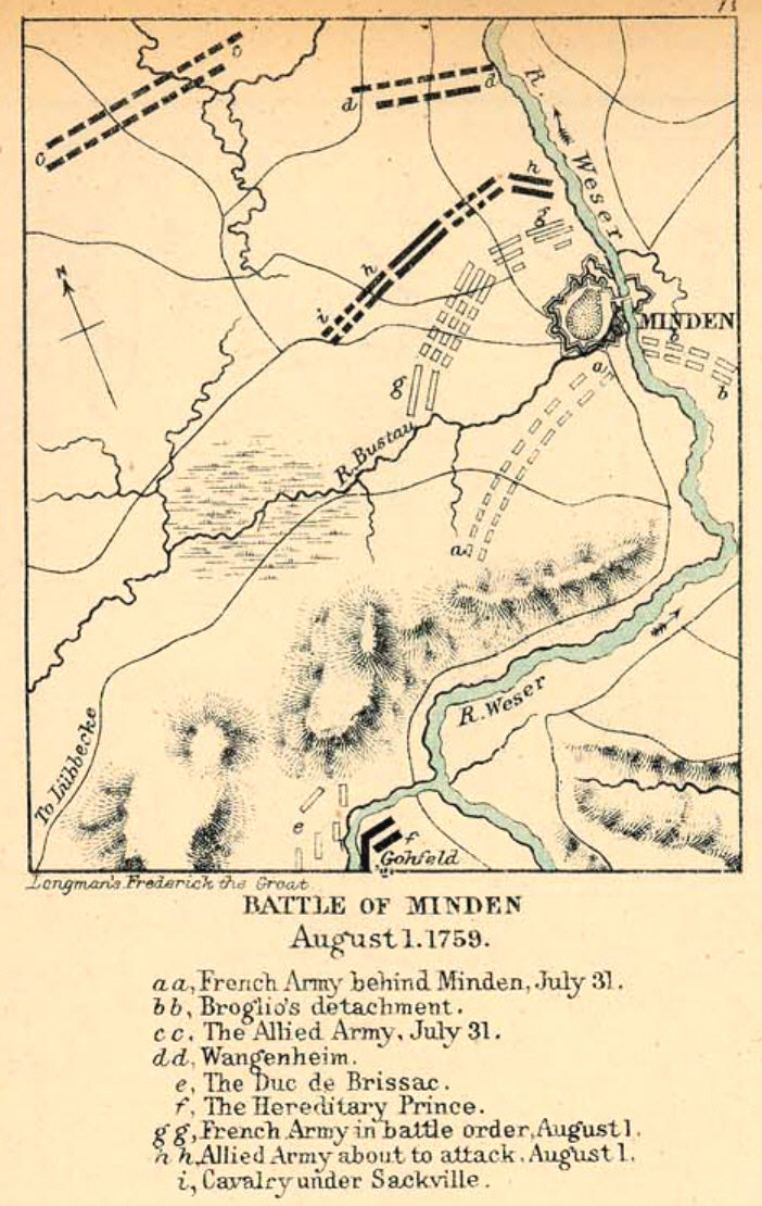 Map of the Battle of Minden on 1 August 1759 during the Seven Years' War