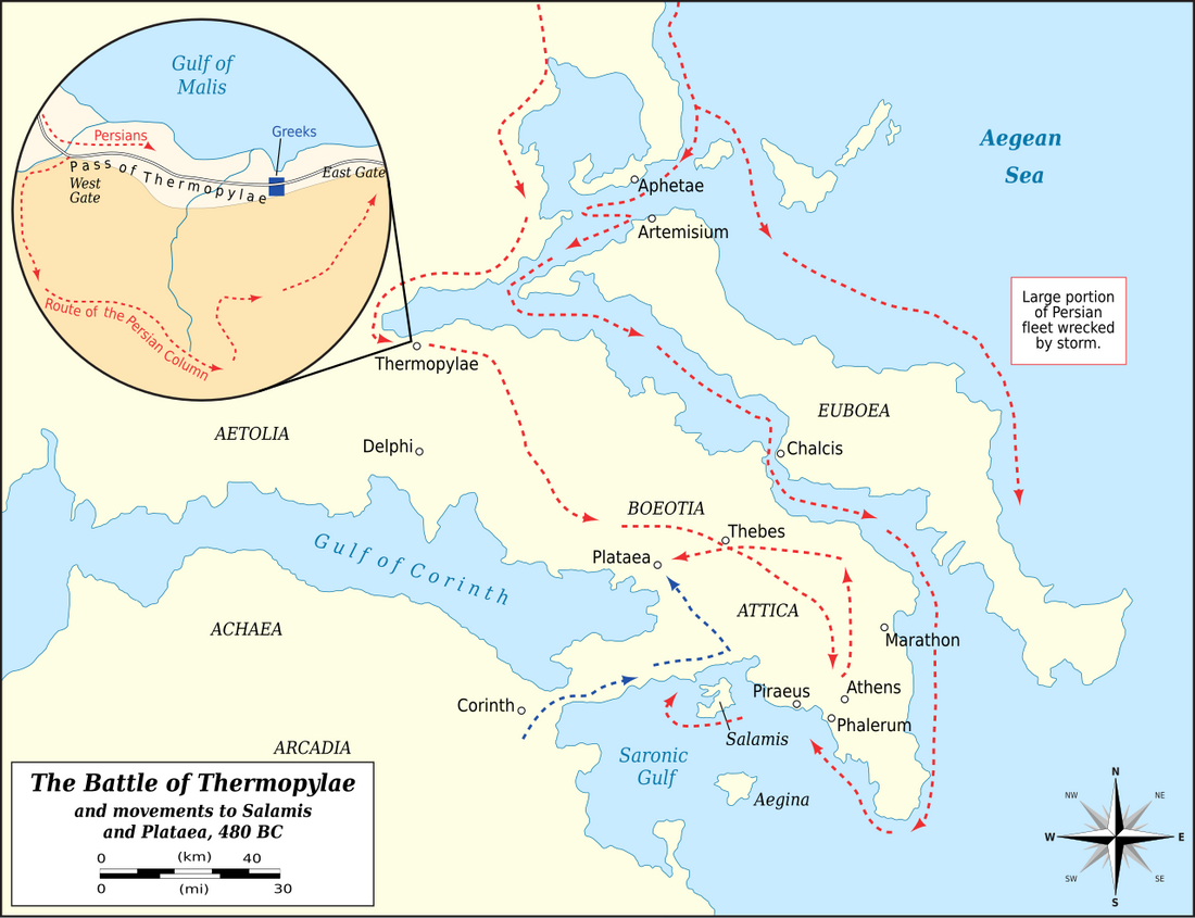 Map of the Persian invasion of Greece and movements from Thermopylae to Salamis and Plataea, courtesy of the Department of History, United States Military Academy