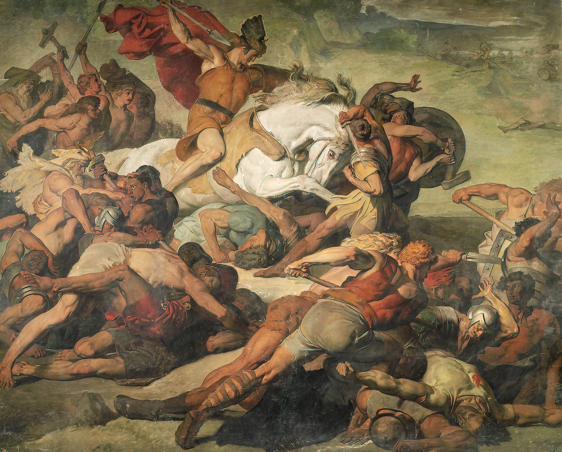Arminius at the Battle of the Teutoburg Forest AD 9, historical painting by Peter Janssen