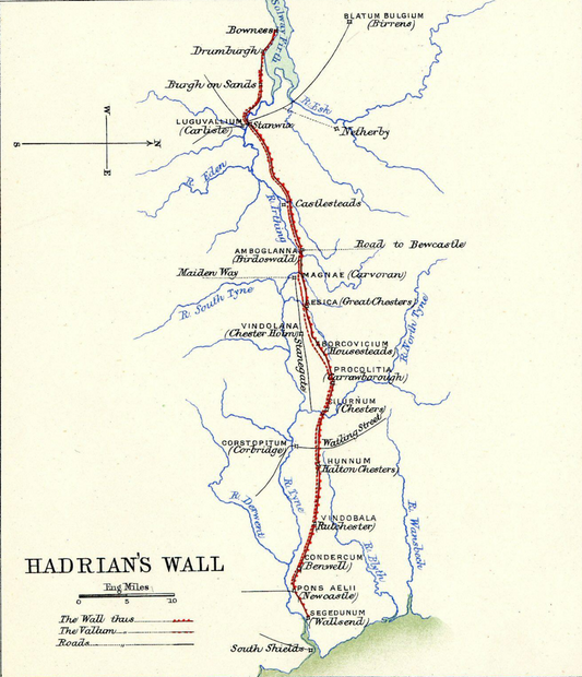 Historical illustration of Hadrian's Wall and the Roman frontier in northern Britain
