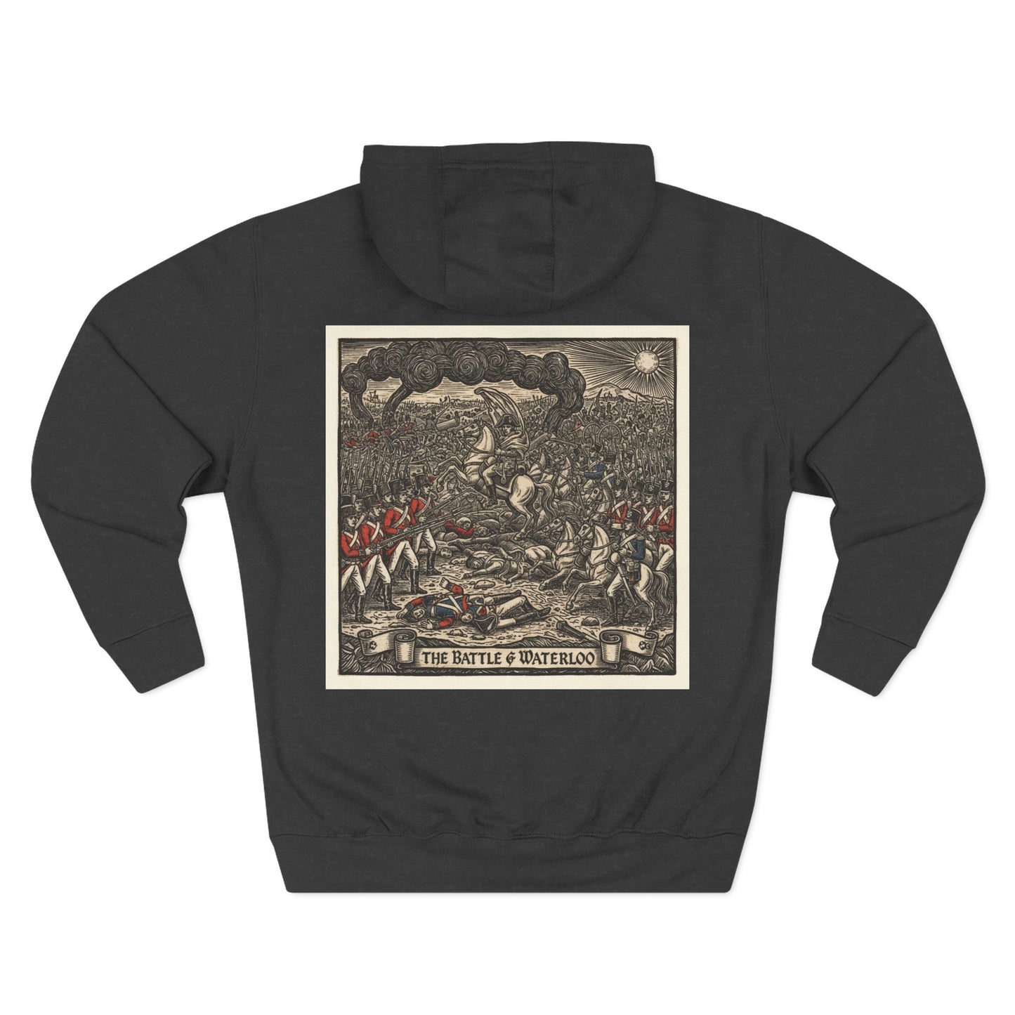 Battle of Waterloo Vintage Print Hoodie — Historical Battle Illustration Fleece Hoodie