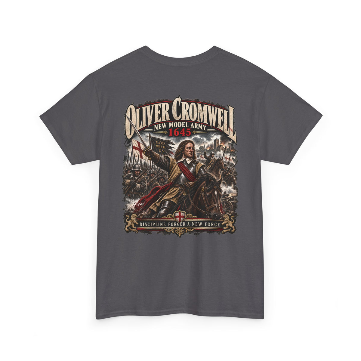 Oliver Cromwell New Model Army history T-shirt product mock-up