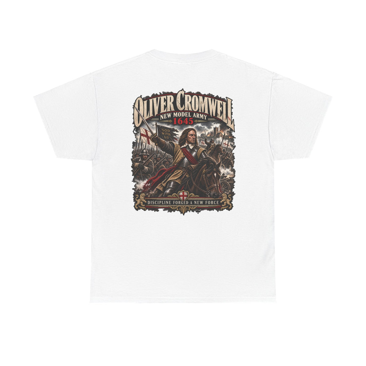 Oliver Cromwell New Model Army history T-shirt product mock-up