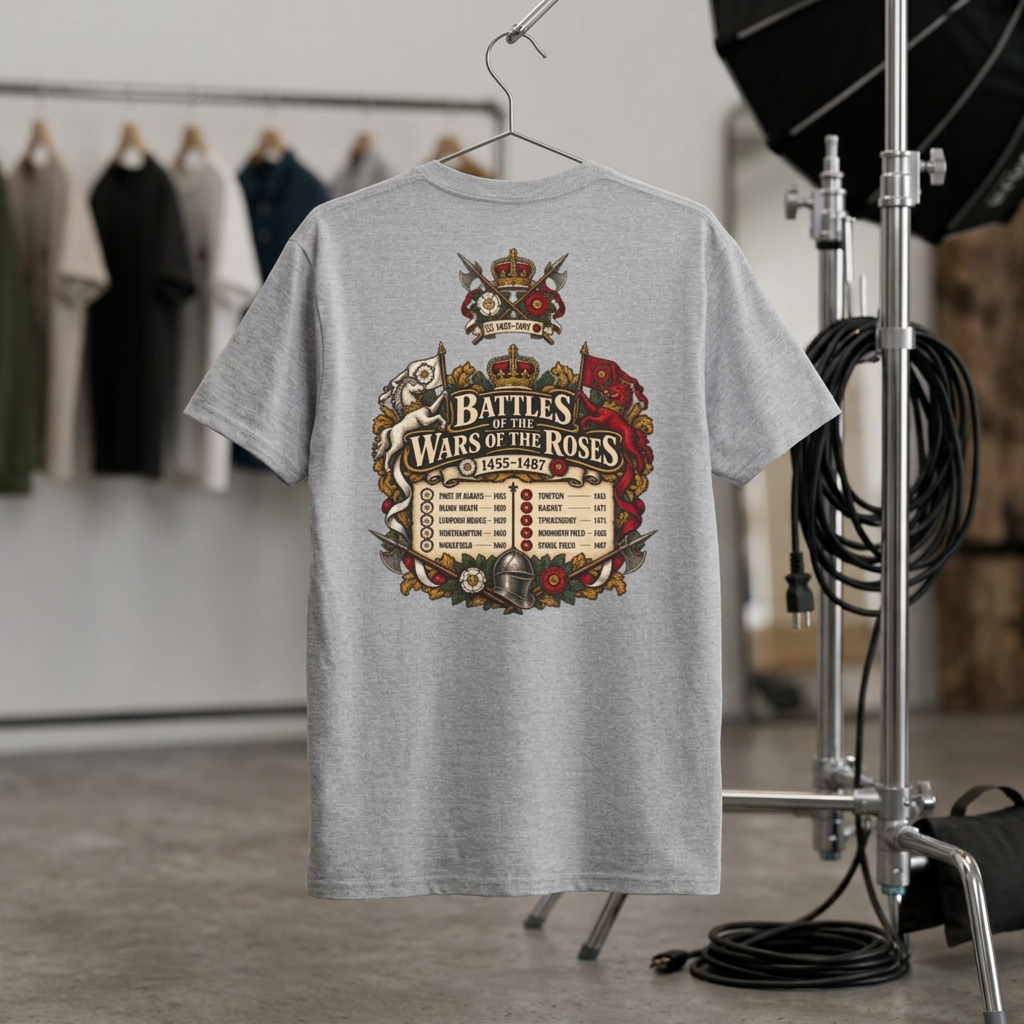 Wars of the Roses battles 1455–1487 list T-shirt – Iron Regiment