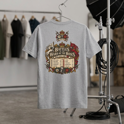 Wars of the Roses battles 1455–1487 list T-shirt – Iron Regiment