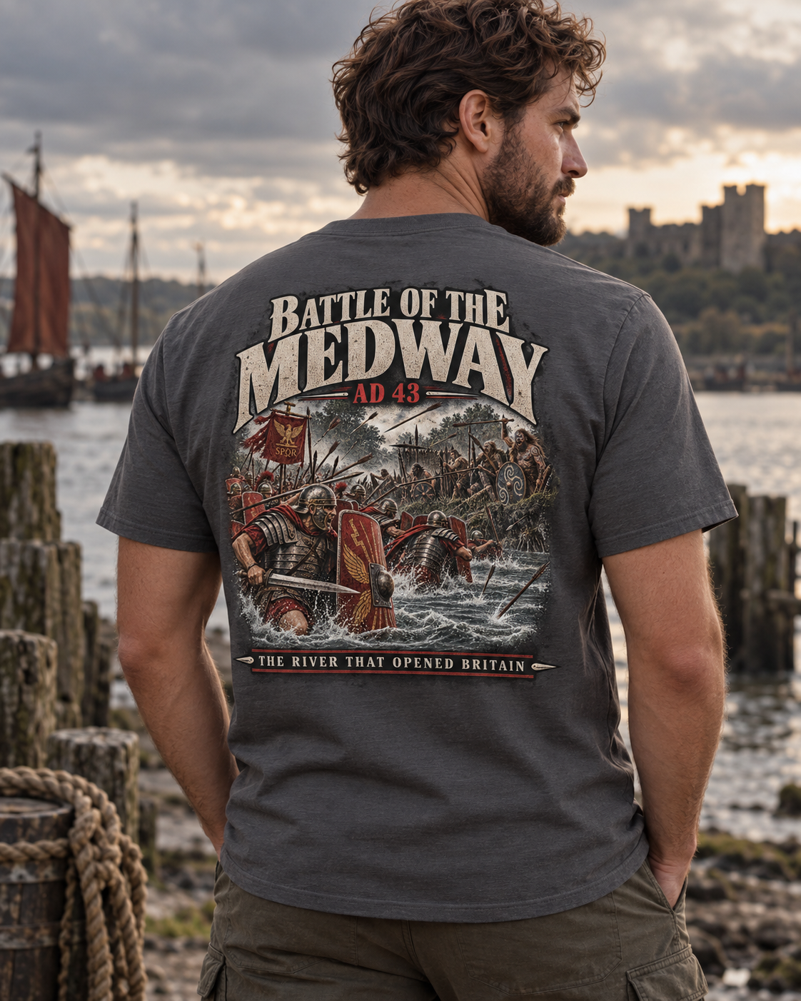 Battle of the Medway AD 43 Roman Britain T-shirt graphic design