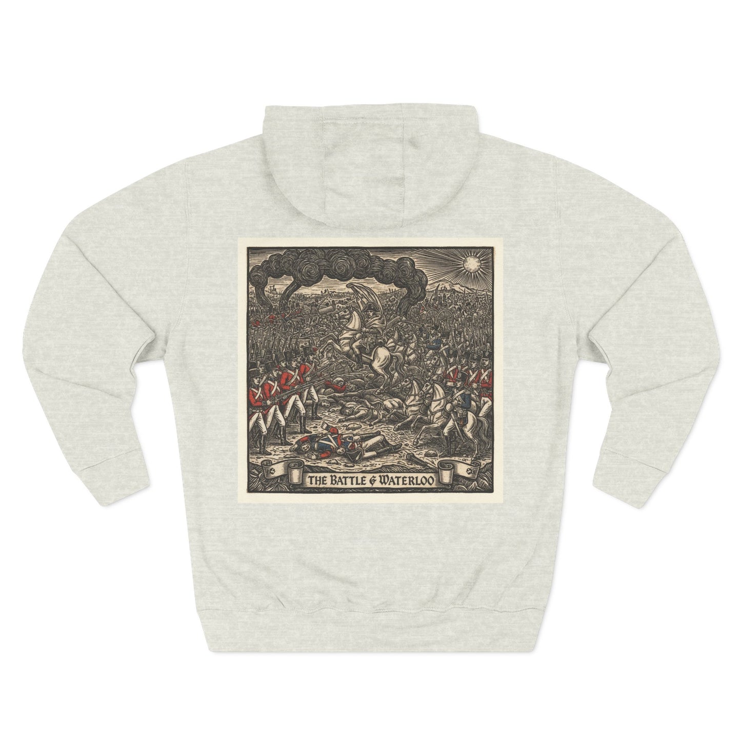 Battle of Waterloo Vintage Print Hoodie — Historical Battle Illustration Fleece Hoodie